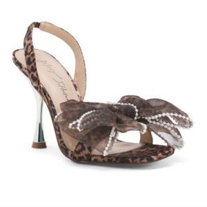 BRAND NEW  BLUE BY  BETSEY JOHNSON FAWN LEOPARD PEARL BOW HIGH HEEL SANDAL
